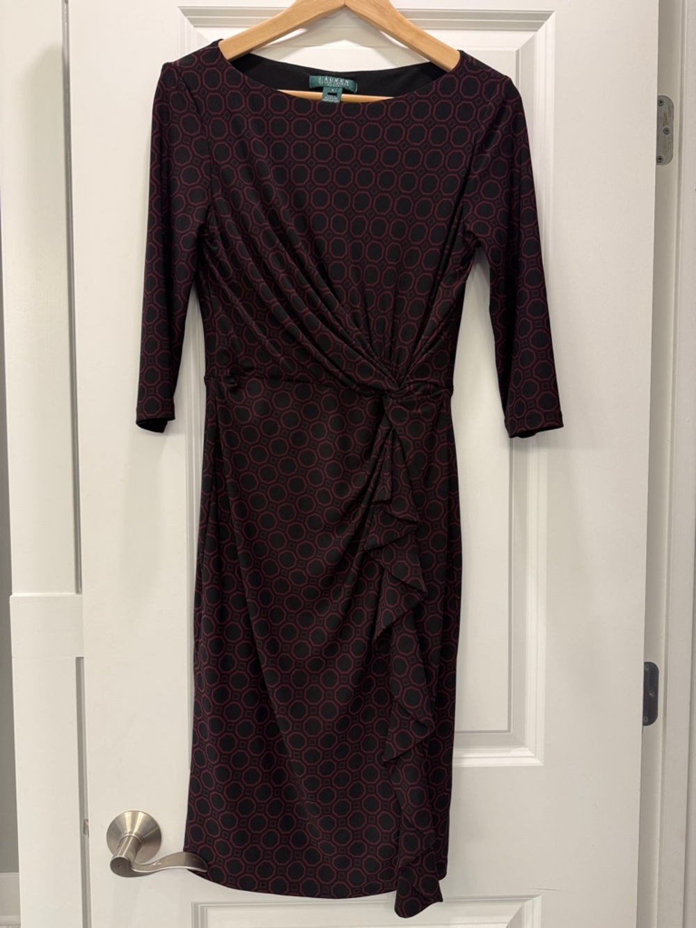 Lauren Ralph Lauren Black Dress with Burgundy Geo Circles